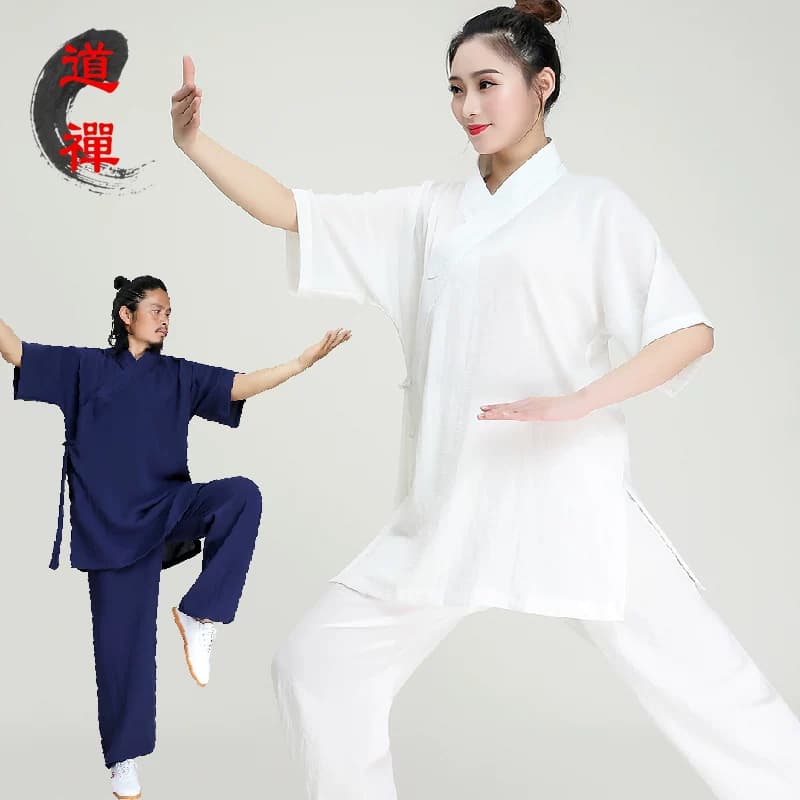 武当太极服中短袖道服2025新款亚麻夏天练功服男禅修服女道士服装