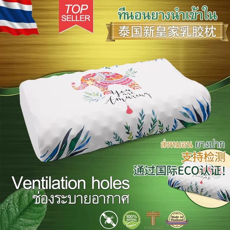 新皇家大象乳胶枕单只装天然乳胶枕护颈枕礼品枕芯带内外套一对装