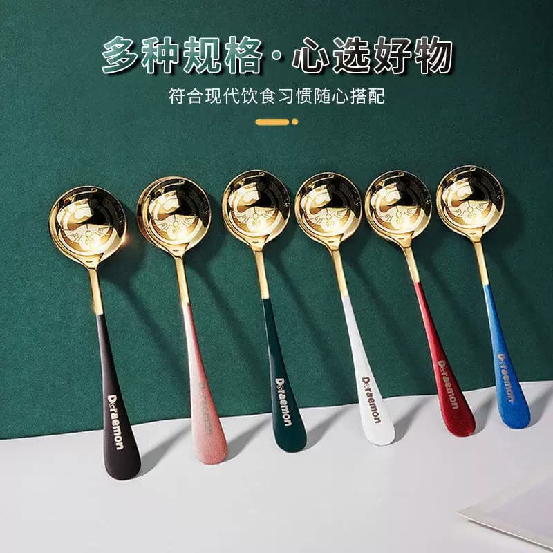 不锈钢叮当猫星巴勺子家用网红精品小勺创意ins韩式可爱女神勺子