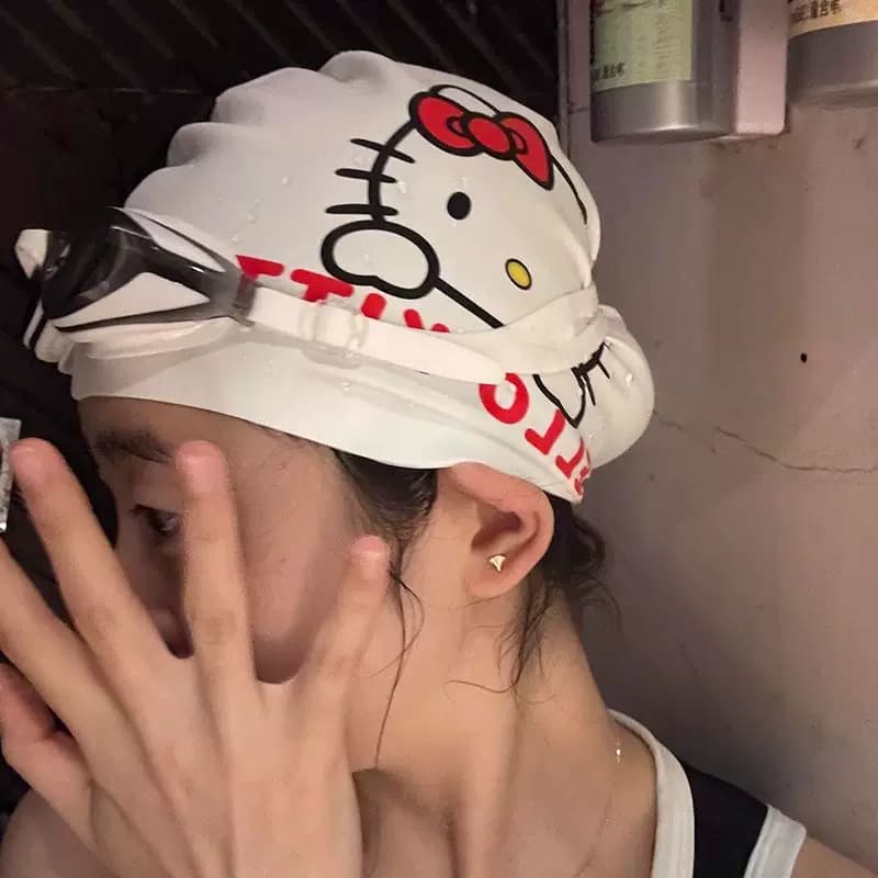 KT猫硅胶泳帽女款长发加大不勒头高颜值防水防滑大头围游泳帽
