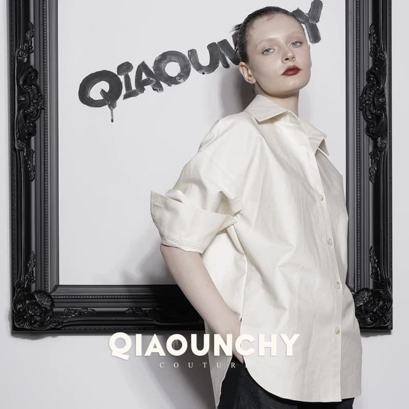 男友风衬衫 QIAOUNCHY俏云曦 | 26早春上衣杏色平纹棉宽松衬衫