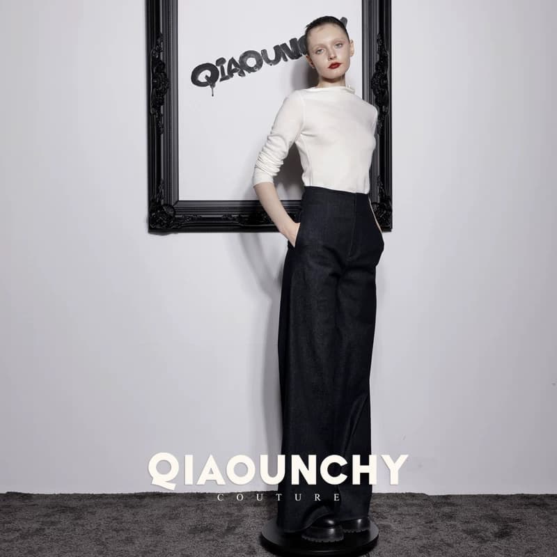 钱袋子 QIAOUNCHY俏云曦｜复古蓝色牛仔洗水棉高腰阔腿裤长裤女