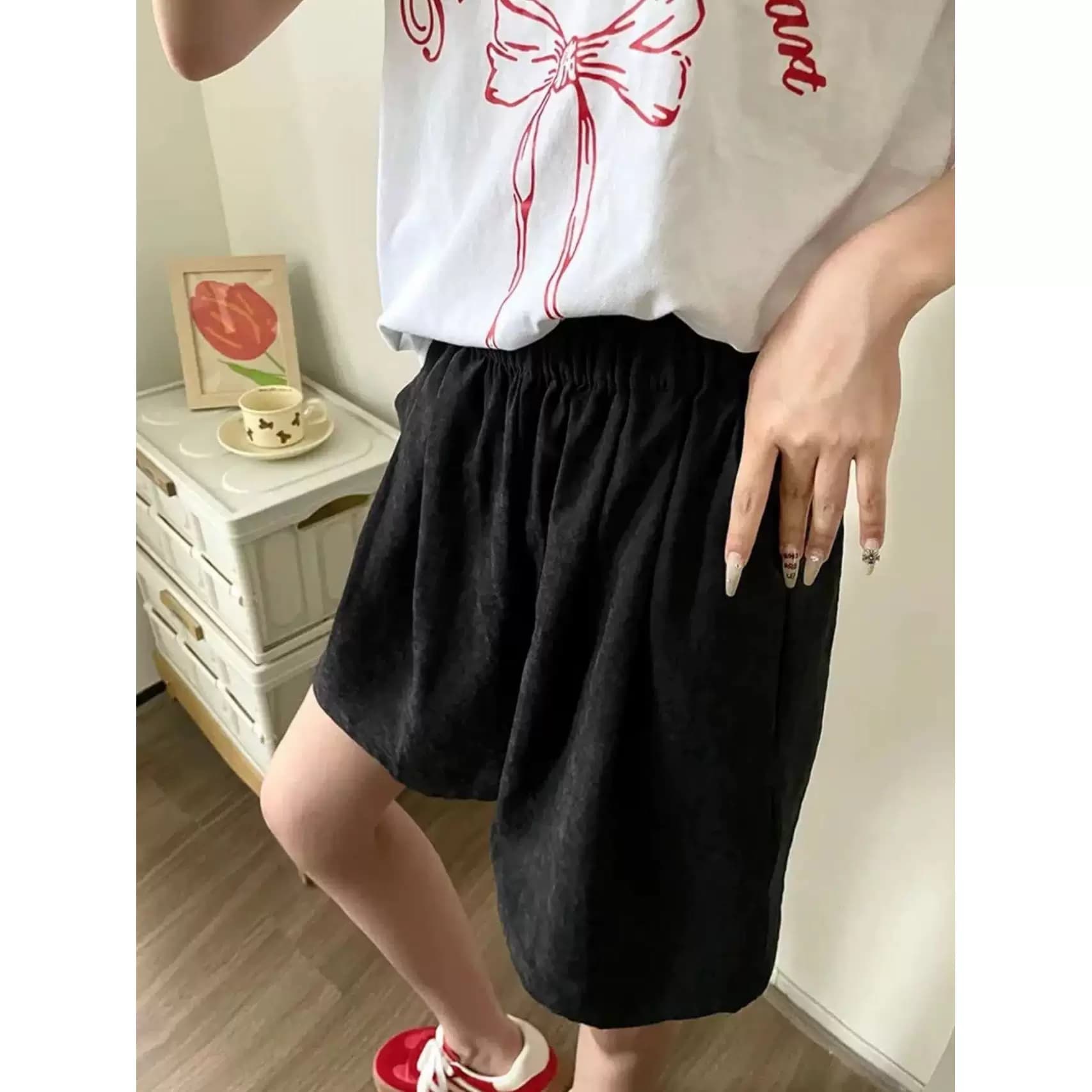 ZD山本奶芙短裤宽松女生夏季短裤薄款高腰休闲阔腿裤a字裤五分裤