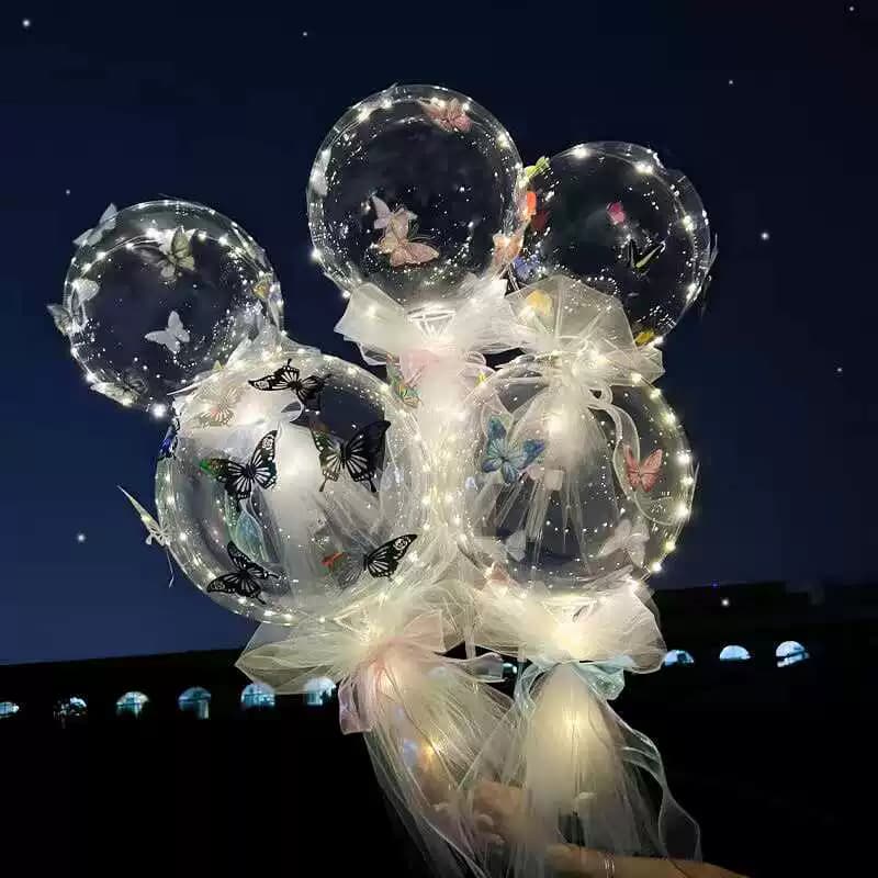 网红蝴蝶波波球发光七夕情人节拍照道具场景布置气球礼物夜市摆摊