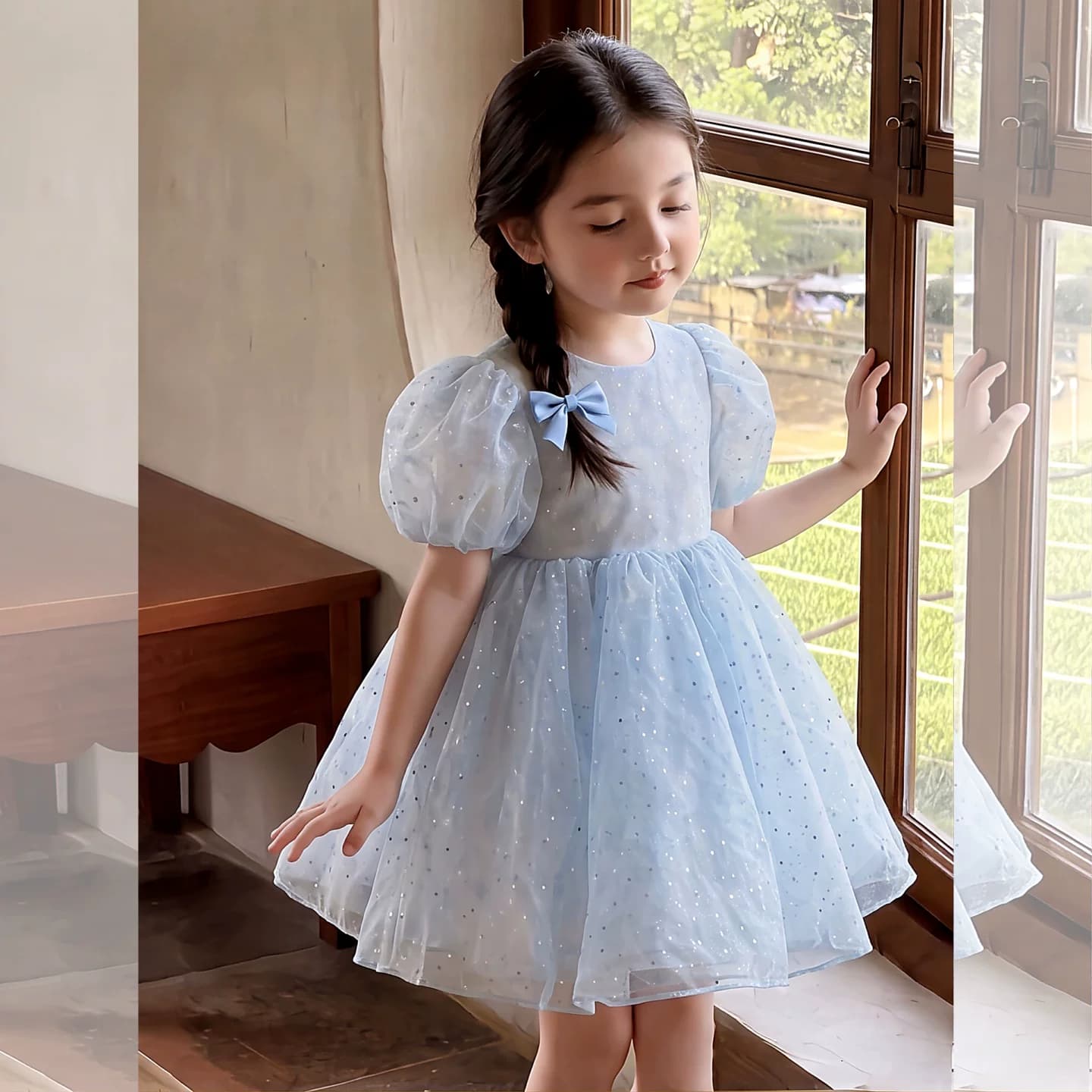 女童夏装碎花连衣裙2026新款小女孩泡泡袖公主裙子儿童洋气蓬蓬裙