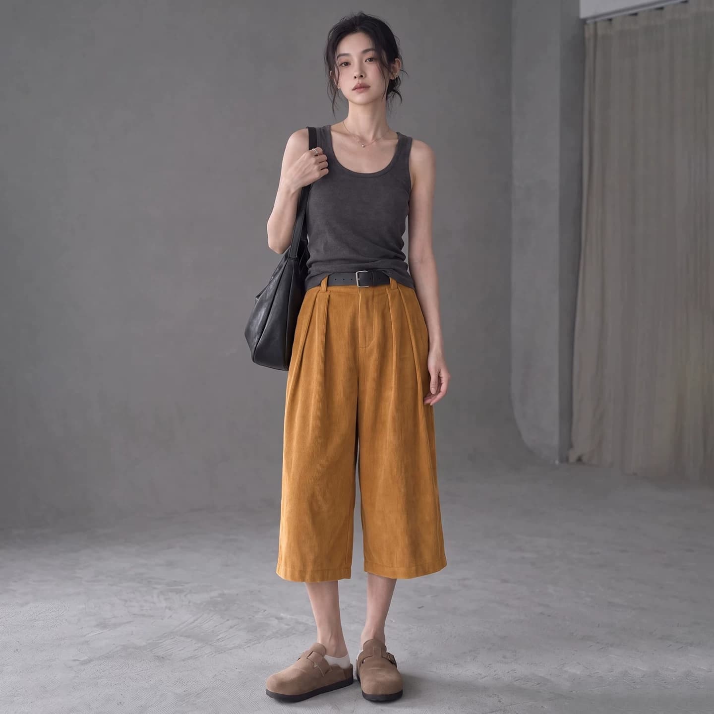 小个子七分裤女2026秋装新款灯芯绒中高腰休闲时尚百搭纯棉阔腿裤