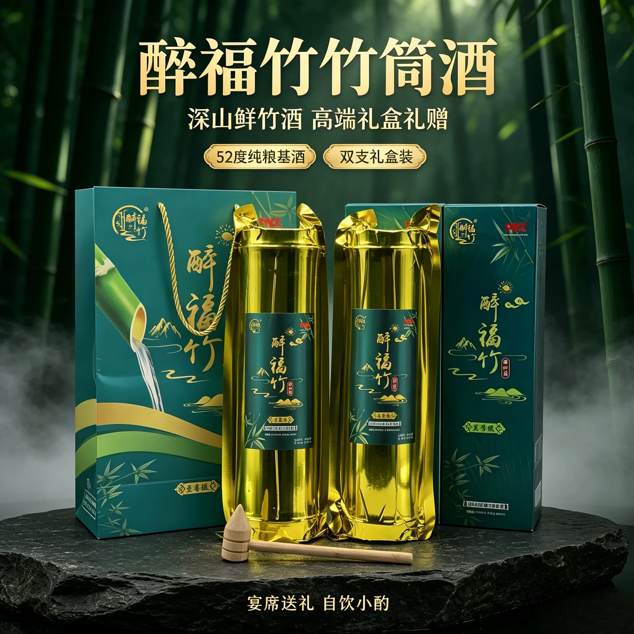 醉福竹江西竹筒酒青竹酒52度原生态竹筒酒鲜竹酒500ml整箱礼盒装