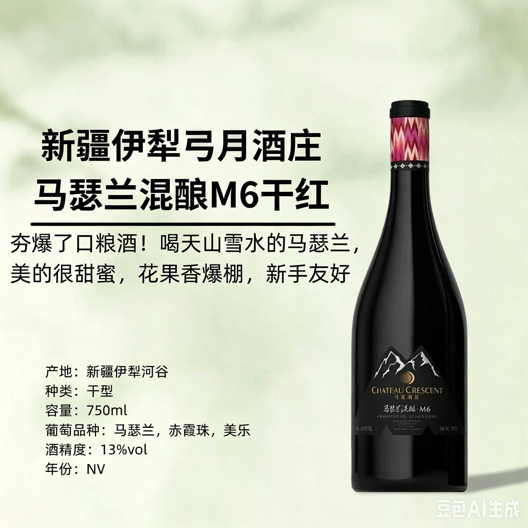 【价格夯爆】国货之光新疆伊犁河谷弓月酒庄M6马瑟兰干红口粮