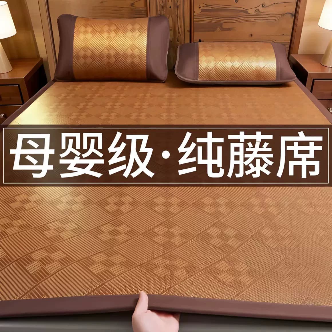 母婴级A类凉感天然凉席正品家用藤席冰丝凉席三件套宿舍藤草席子