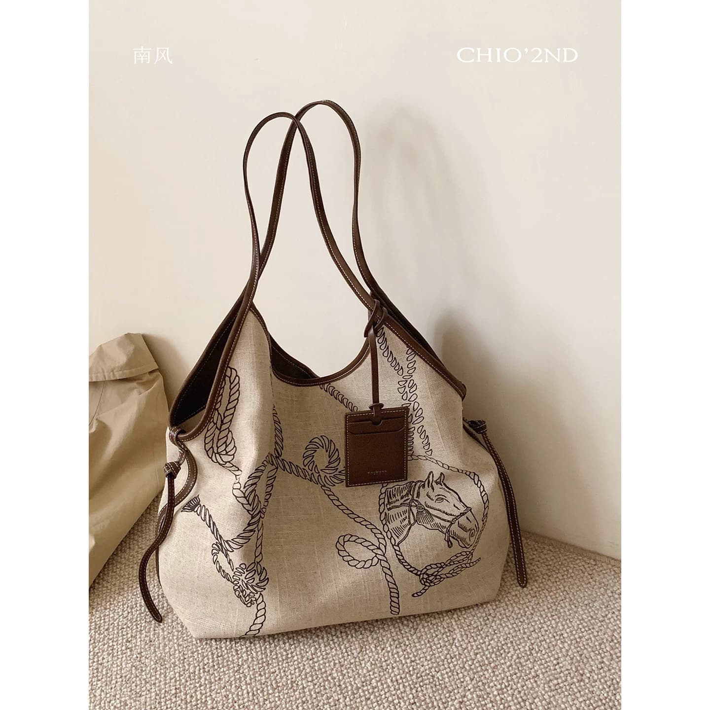 南风Chio2nd 手工麻面料曼都画卷托特包包女款休闲手提单肩包大包