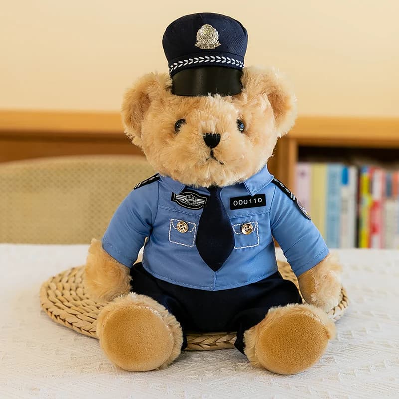 交警小熊公仔铁骑小熊警官制服消防熊反光服交通小熊网红警察小熊