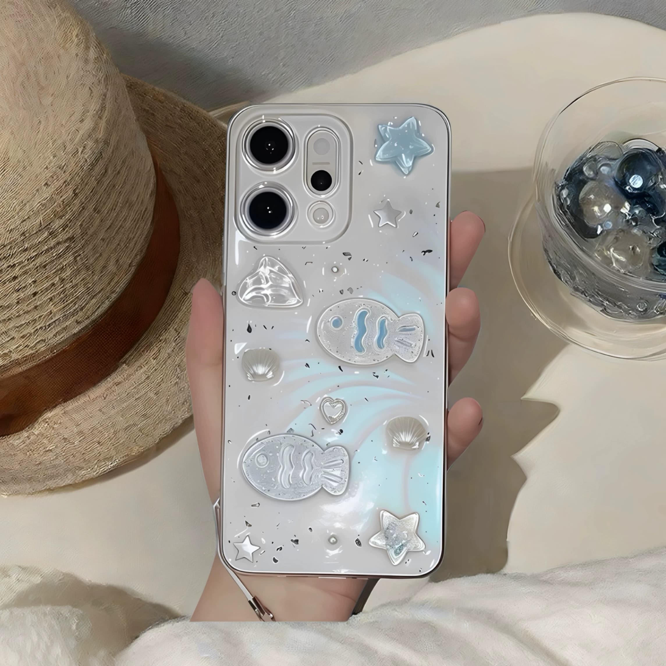 立体小鱼薄荷手机壳适用于OPPOReno16 15c 14 13 12 11 10 9 8滴胶7 6 5银箔FindX9spro 8ultra x7透明保护套