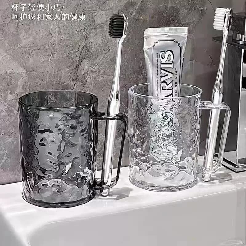 冰川纹漱口杯轻奢家用壁挂卫生间塑料透明男女收纳牙刷杯洗漱套装