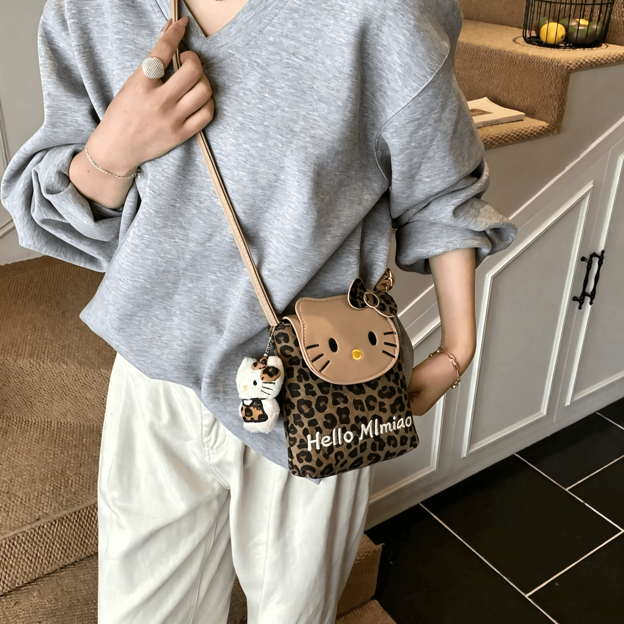 新款豹纹kitty猫咪可爱小包单肩斜挎包韩版洋气手机女童外出斜挎