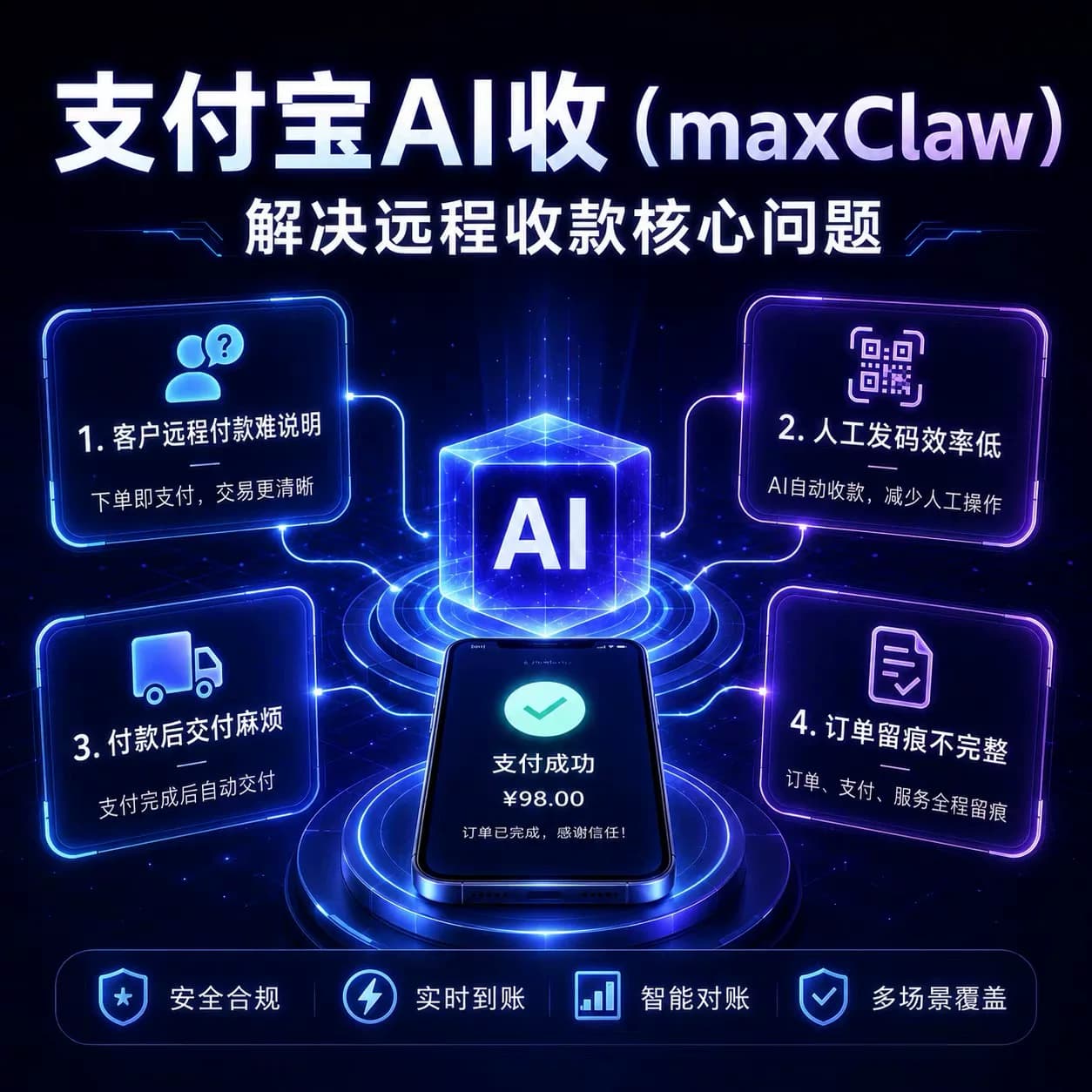 支付宝 ai 收款 24 小时运行支持大小额抗风抗诉稳定 D0 秒到