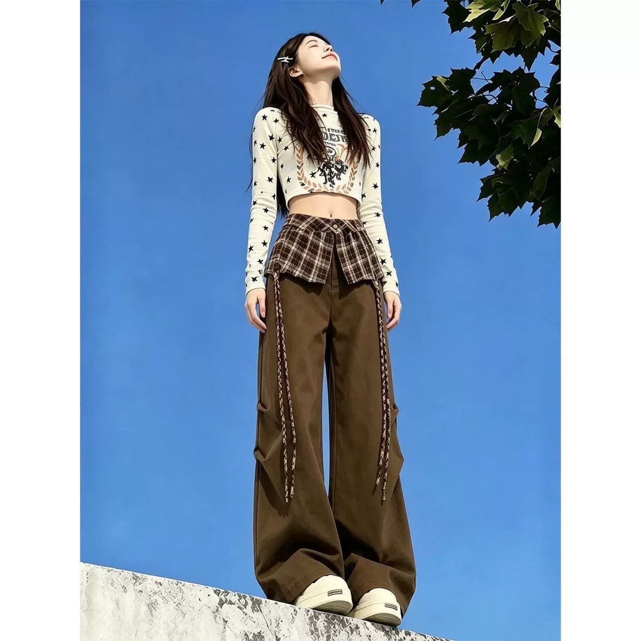 早秋韩系休闲通勤穿搭设计感小众女弯刀裤屁帘裤QYG
