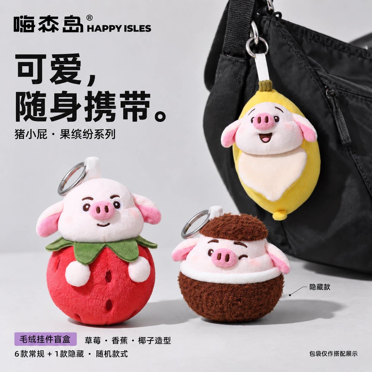 超萌可爱猪小屁果缤纷猪猪毛绒包包挂件公仔盲盒