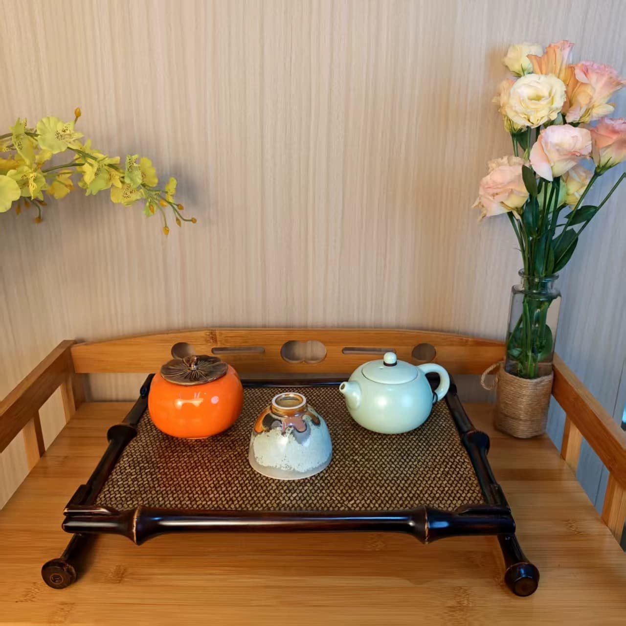 筇竹干泡台茶架功夫茶具茶室茶台禅意竹编茶道茶器新中式竹托盘礼