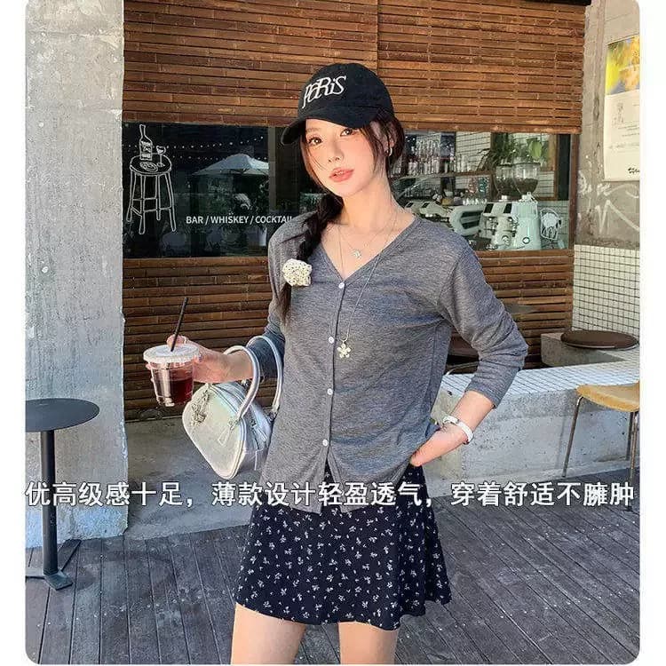莱赛尔天丝开衫新款女冰丝条纹针织外套外搭上衣qyg