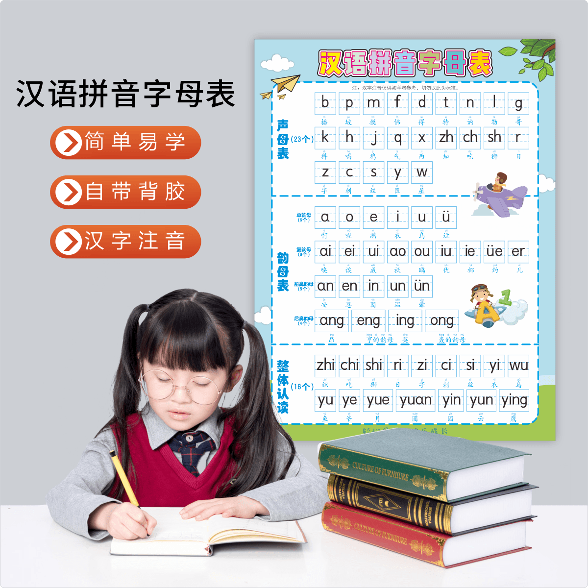 汉语拼音字母墙贴声母韵母整体认读音节挂图幼小儿童早教启蒙神器