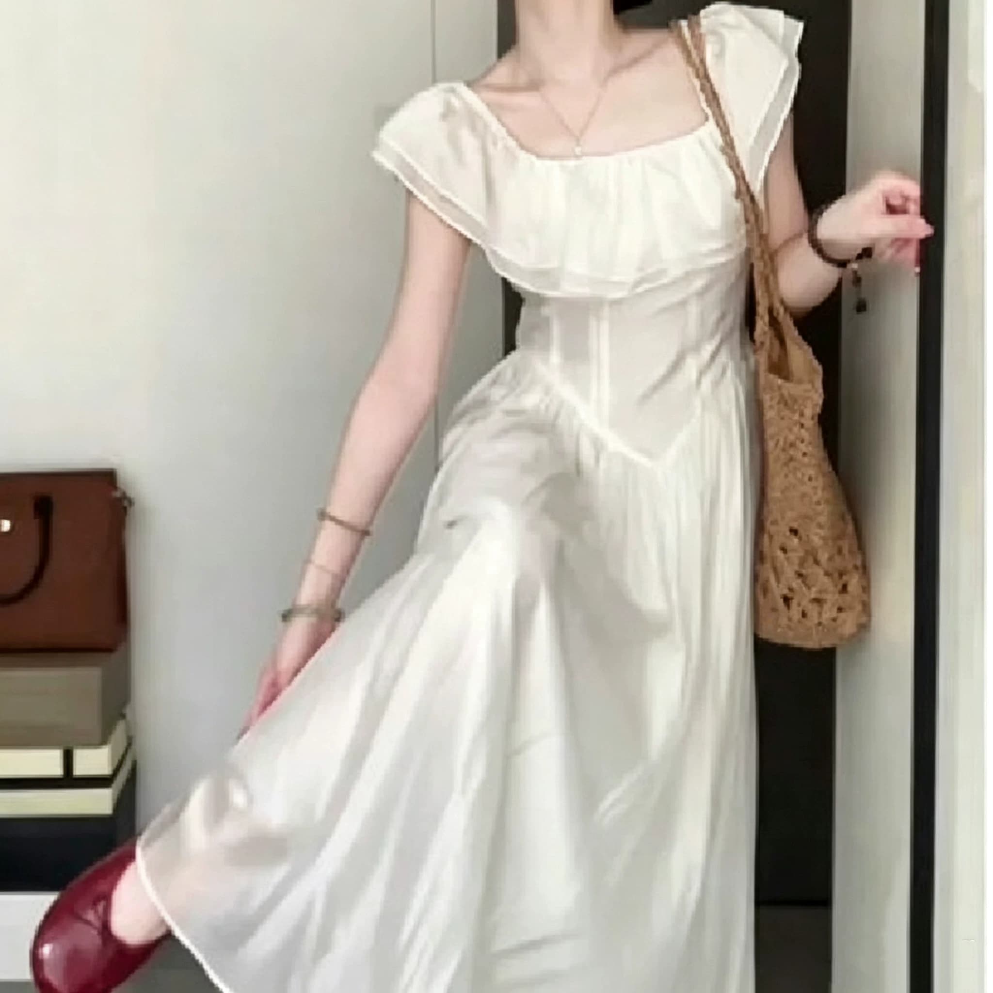 法式白色甜美雪纺吊带连衣裙女小个子新款成人夏天日常日常H