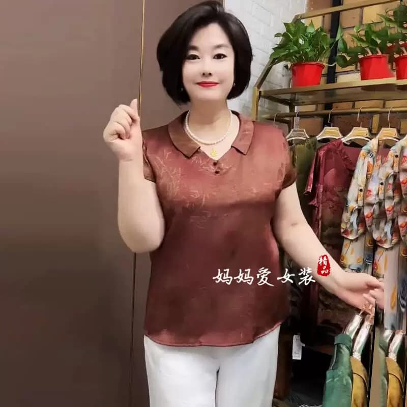 2026夏季衬衫加肥加大码宽松大码减龄中老年妈妈装小衫香云纱上衣
