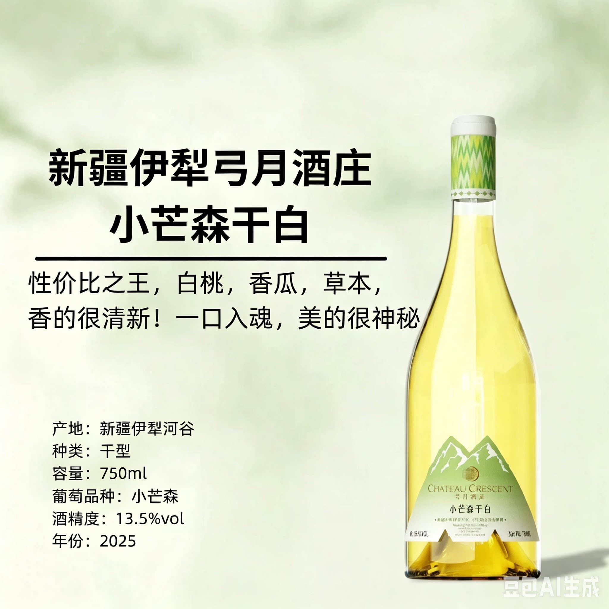 【清甜果香 爽脆酸度】新疆弓月酒庄小芒森干白葡萄酒2025年