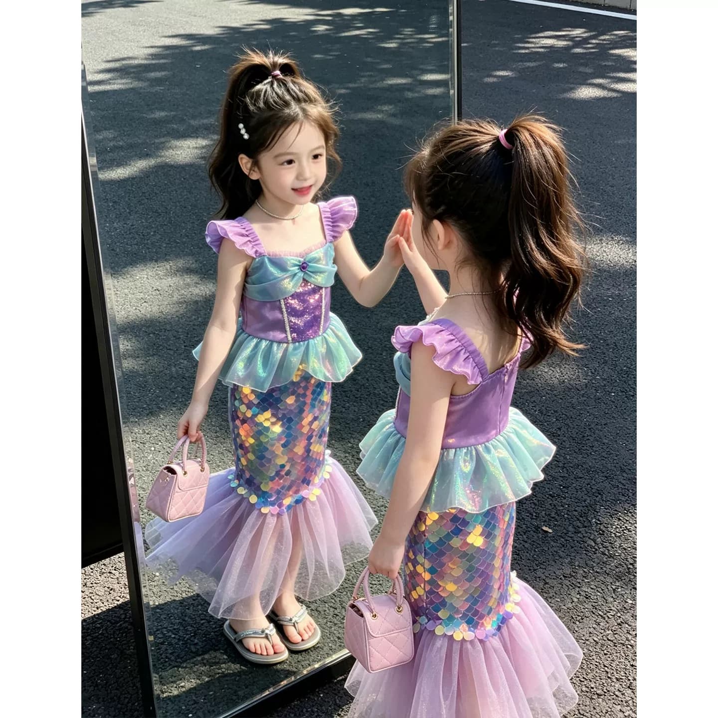 女童美人鱼连衣裙夏装2026新款儿童夏季绝美裙子小女孩亮片公主裙