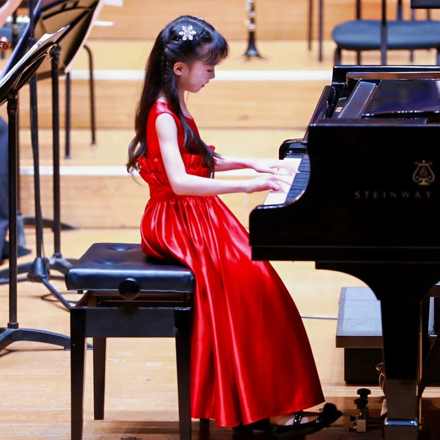 Hanakimi英国花童钢琴演出服定制红色新年礼服生日礼物女童公主裙