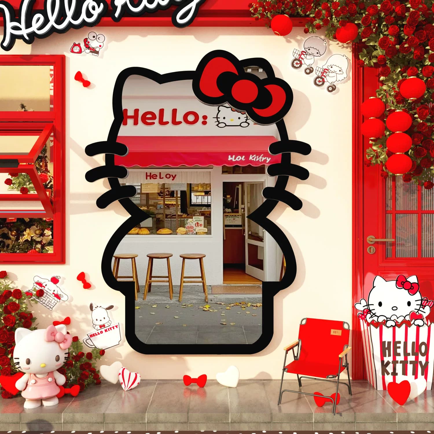HelloKitty网红打卡镜子贴主题拼豆店墙面装饰修蛋糕甜品氛围布置