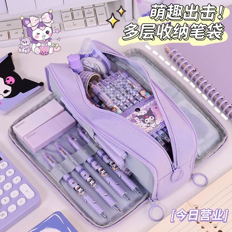 开学季新品三开窗笔袋大容量高颜值文具盒多层简约中小学生铅笔盒
