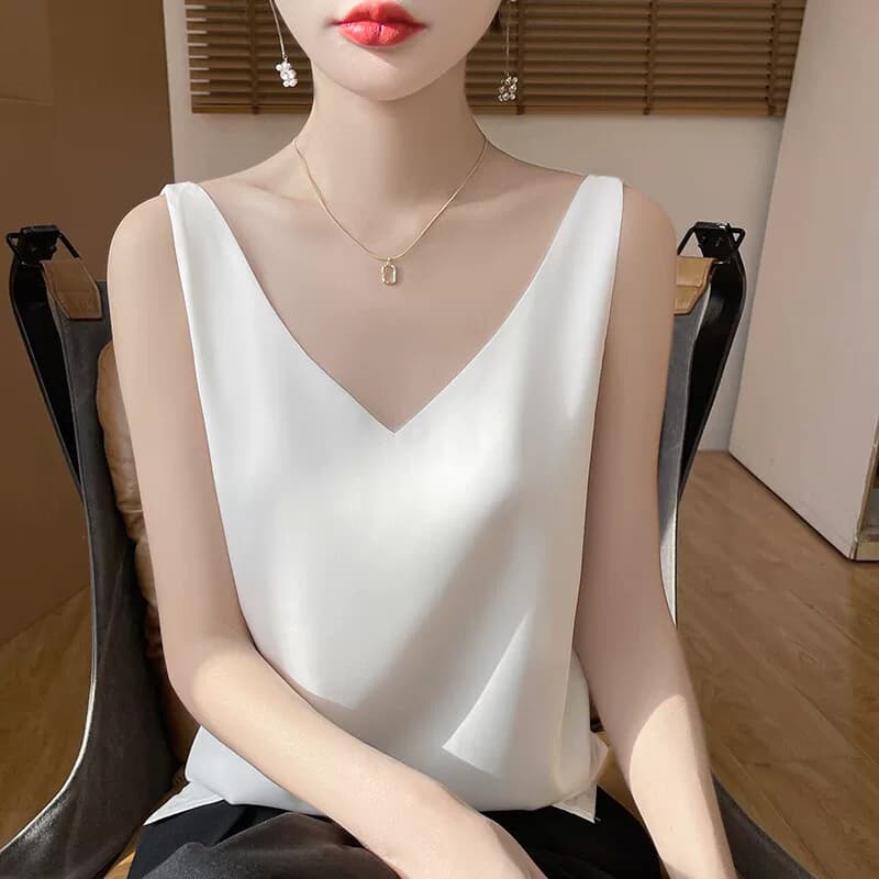 【严选】吊带背心女内搭小西装夏季新款纯色缎面醋酸V领上衣