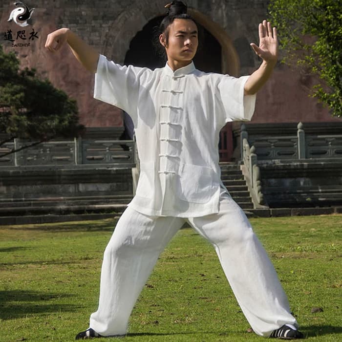 夏季薄款亚麻短袖太极服男女2026新款武术服装太极拳练功武当道士