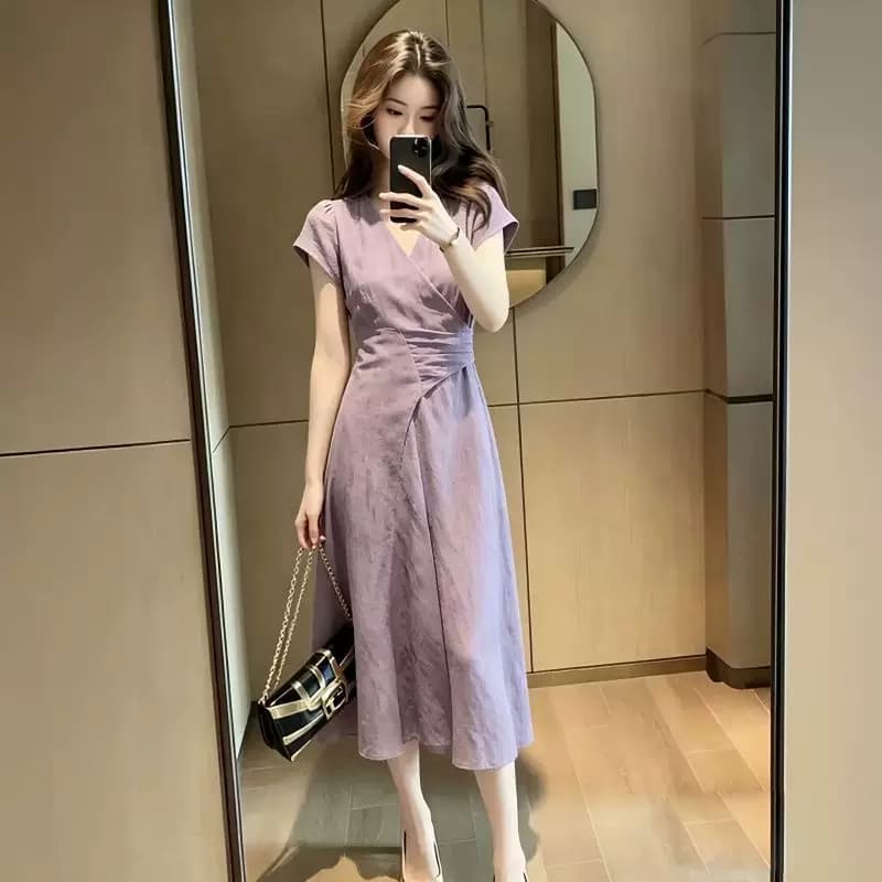 TYK 2026夏季法式绝美连衣裙女气质收腰长裙茶歇裙