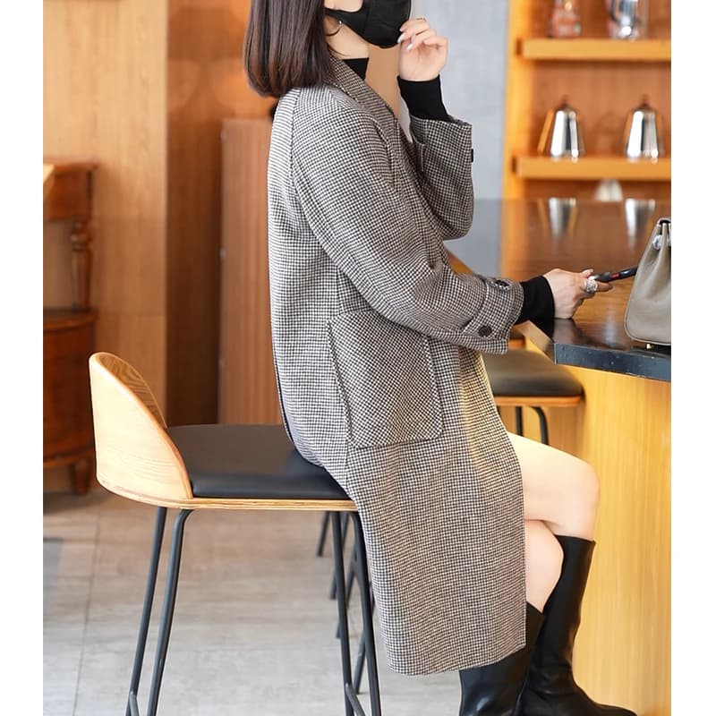 清仓处理千鸟格子毛呢外套韩版羊毛呢子高级感双面呢大衣女秋冬季