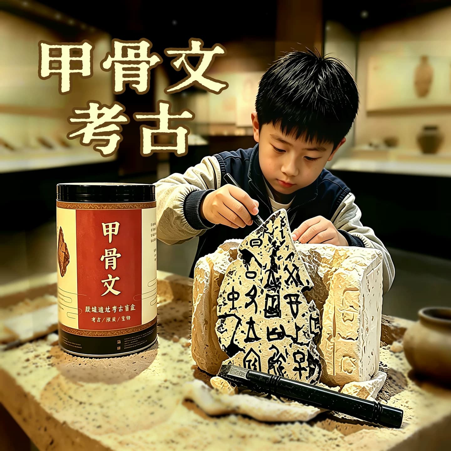 殷商甲骨文考古玩具盲盒沉浸式发掘古文字寻宝藏科普手工收藏摆件