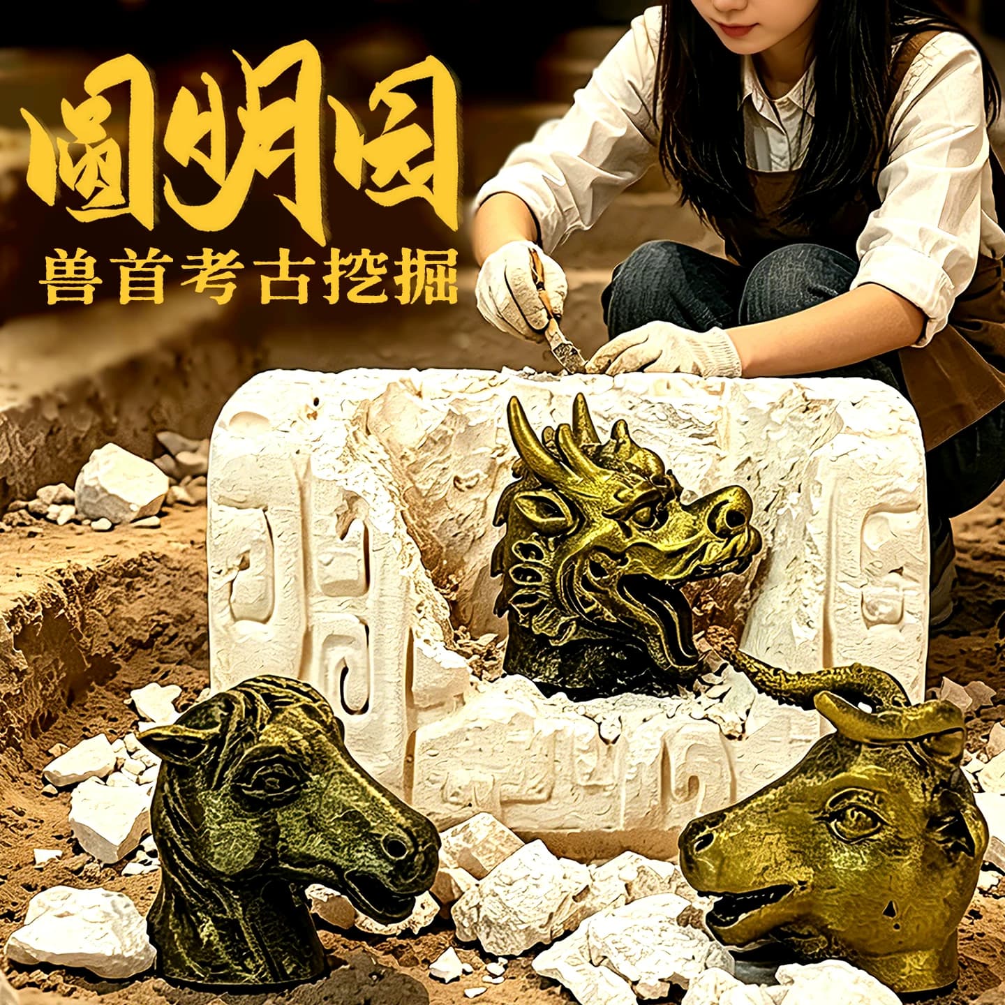 圆明园十二生肖兽首考古盲盒博物馆文创国宝历史文物宝藏挖掘玩具