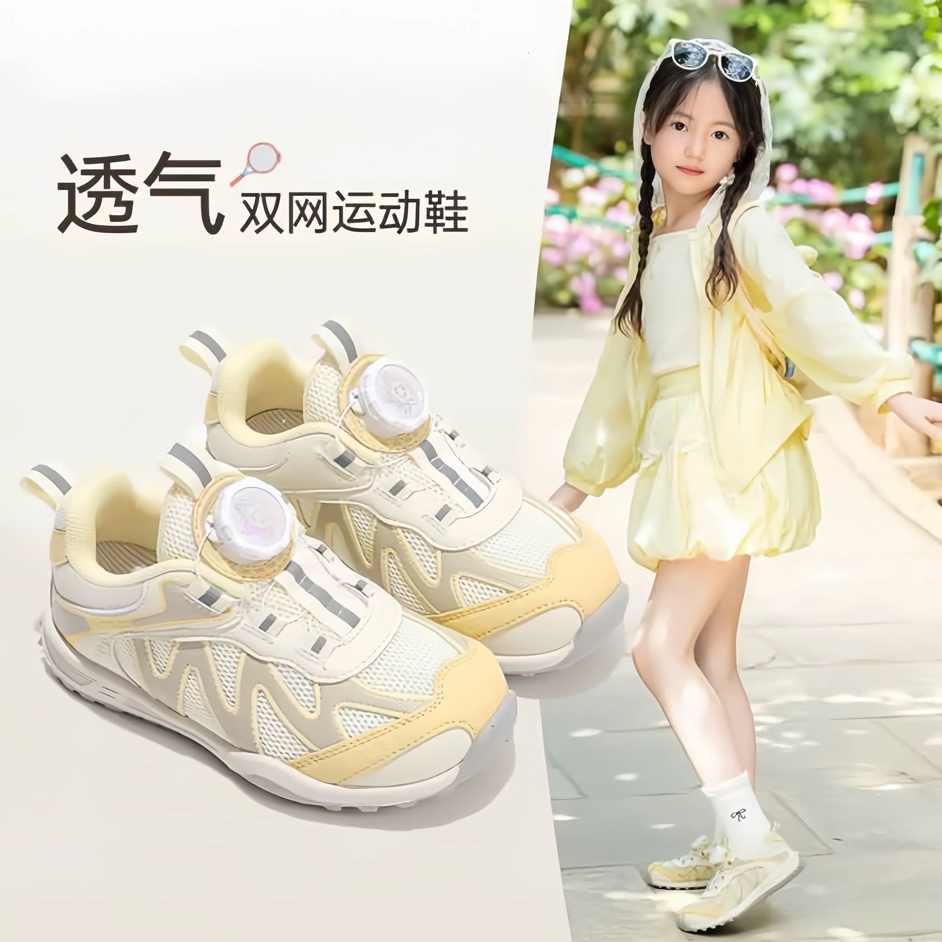 女童运动鞋2025小女孩网面透气鞋子男童减震双网中大童软底跑步鞋