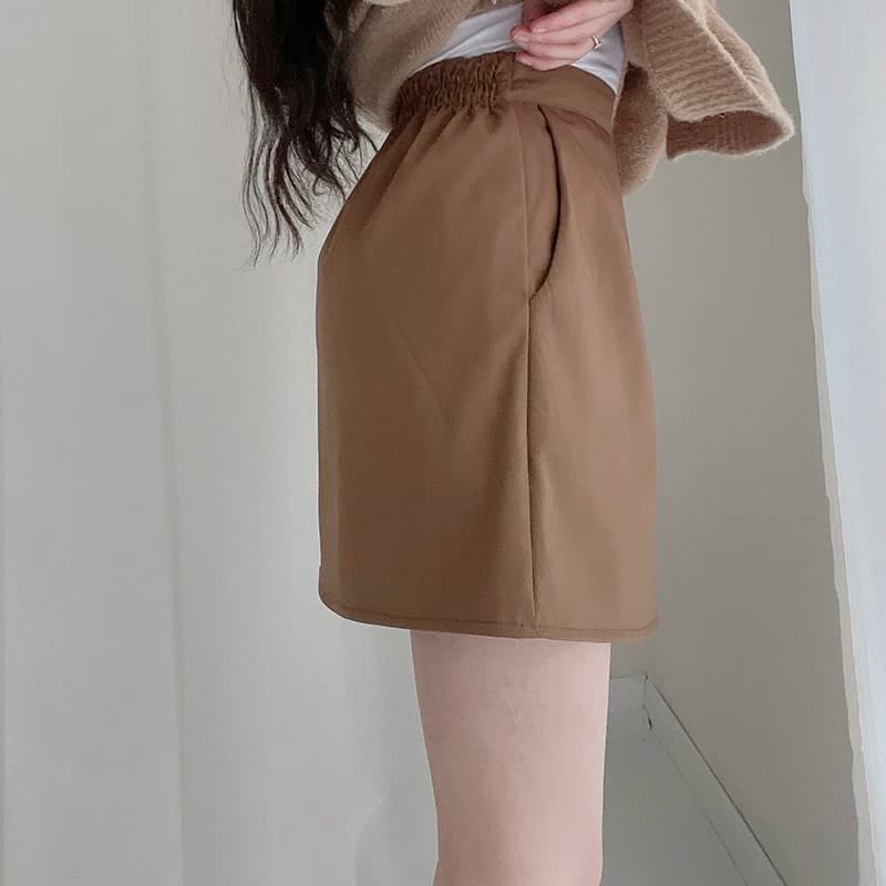 纯色口袋半身裙女2025春秋新款超大码松紧高腰胖mm显瘦小A字短裙