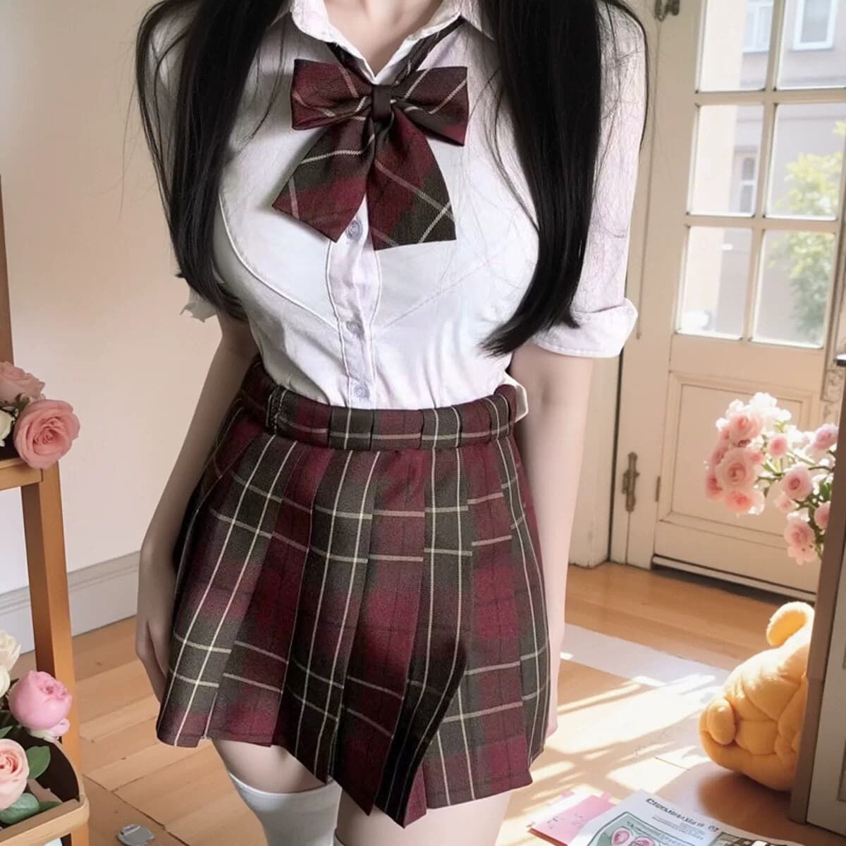 新款jk红色半身裙制服裙JK日系校供感学院风百褶裙女夏季短裙裙新