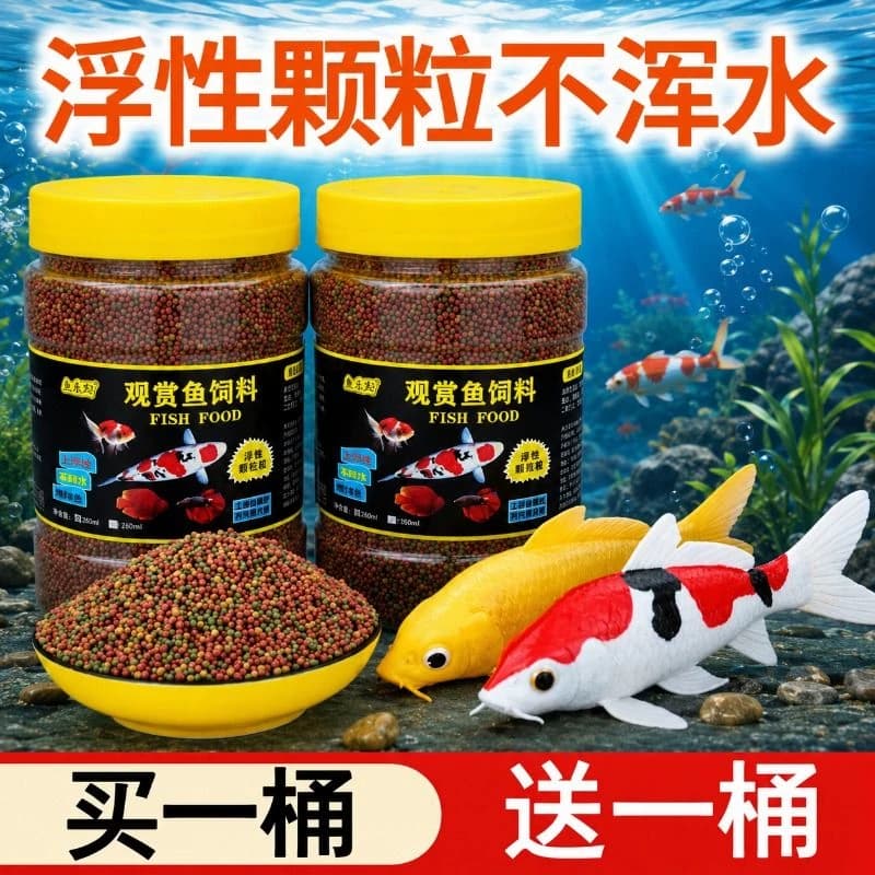 鱼食金鱼锦鲤专用鱼饲料观赏鱼增肥增色家用小颗粒上浮不浑水鱼粮