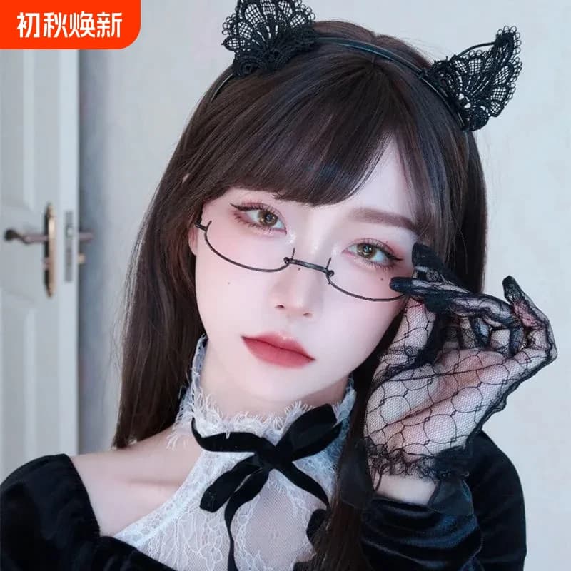 下半框眼镜女可爱装饰眼睛镜架御姐纯欲风无镜片镜框复古黑框细框