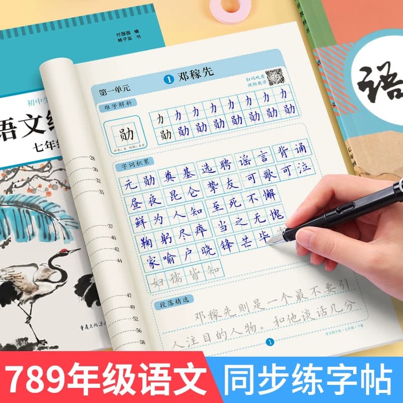 七八九年级语文字帖上册下册同步人教版初中生中文初一衡水体正楷初中钢笔古诗词练字帖中学生楷书临摹练字本积累文言文古诗文偏旁