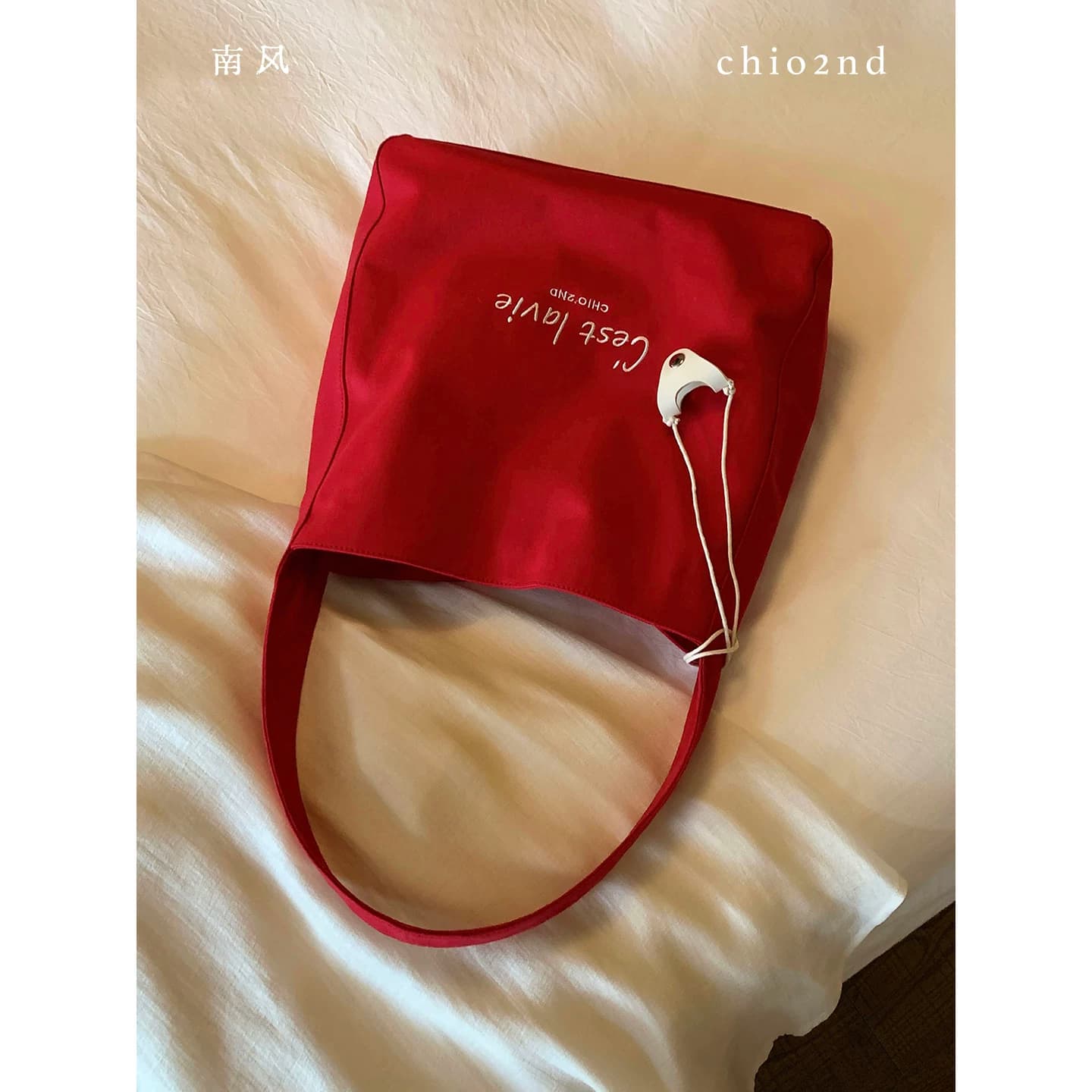 赵露思同款 南风Chio2nd霓虹甜心托特包包女红色帆布包通勤单肩包