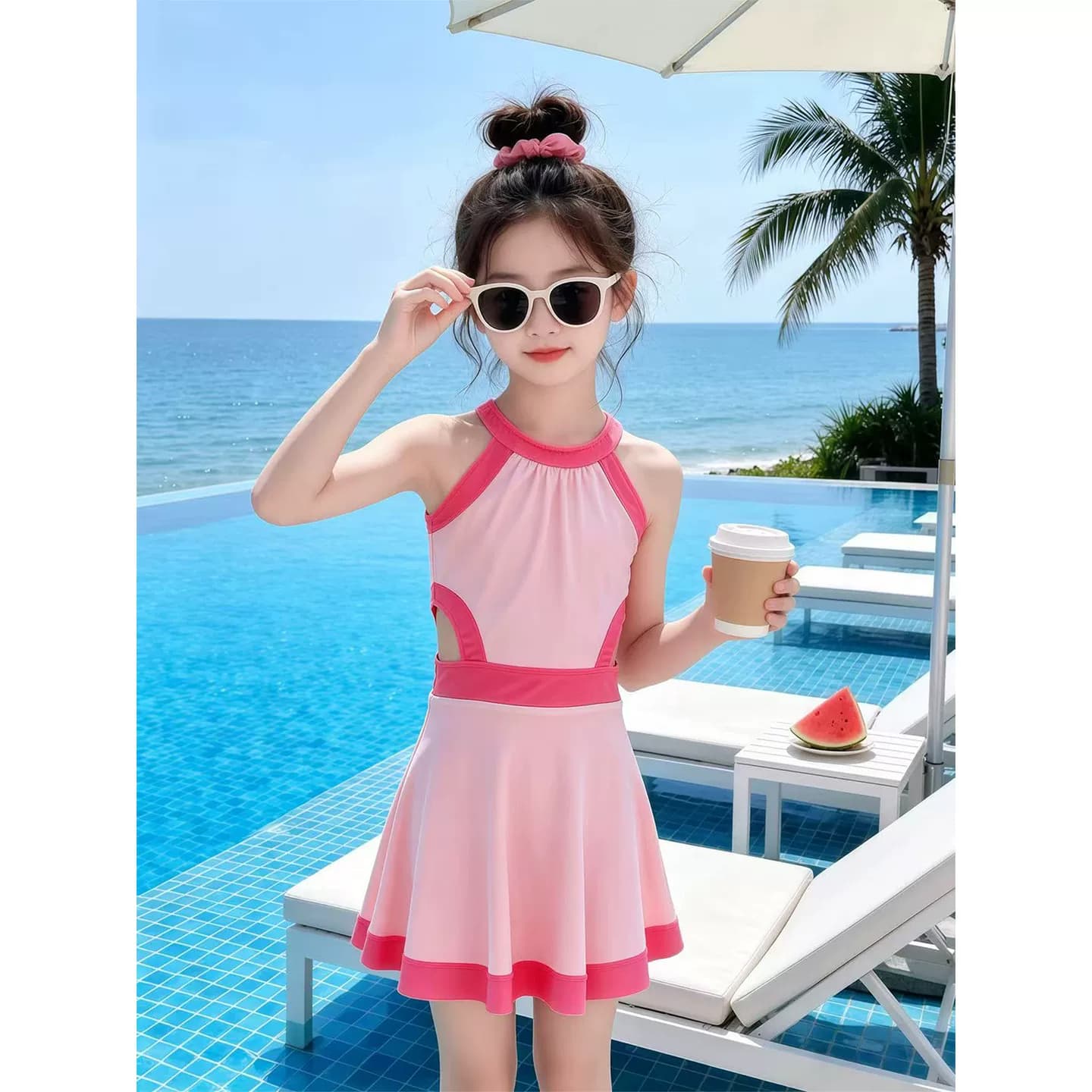 女童泳装2026新款中大童时尚女孩连体速干温泉泳衣儿童高颜值泳衣