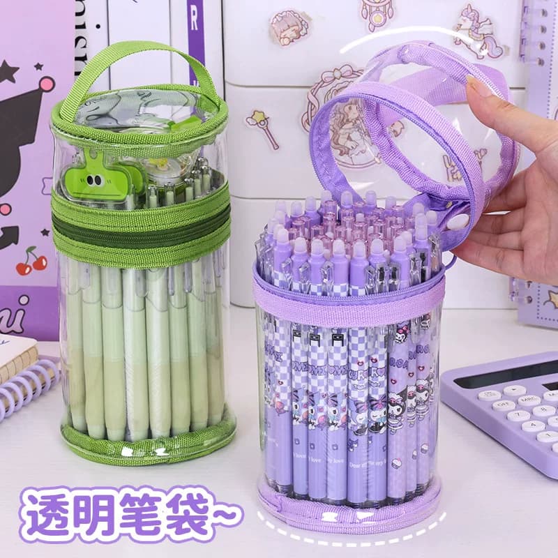 简约圆形透明笔袋高颜值圆筒铅笔盒学生大容量透明笔筒收纳文具盒