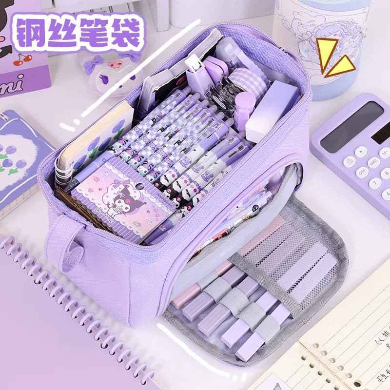 简约新品钢丝大容量多层笔袋初中生多功能铅笔盒小学生耐脏文具盒