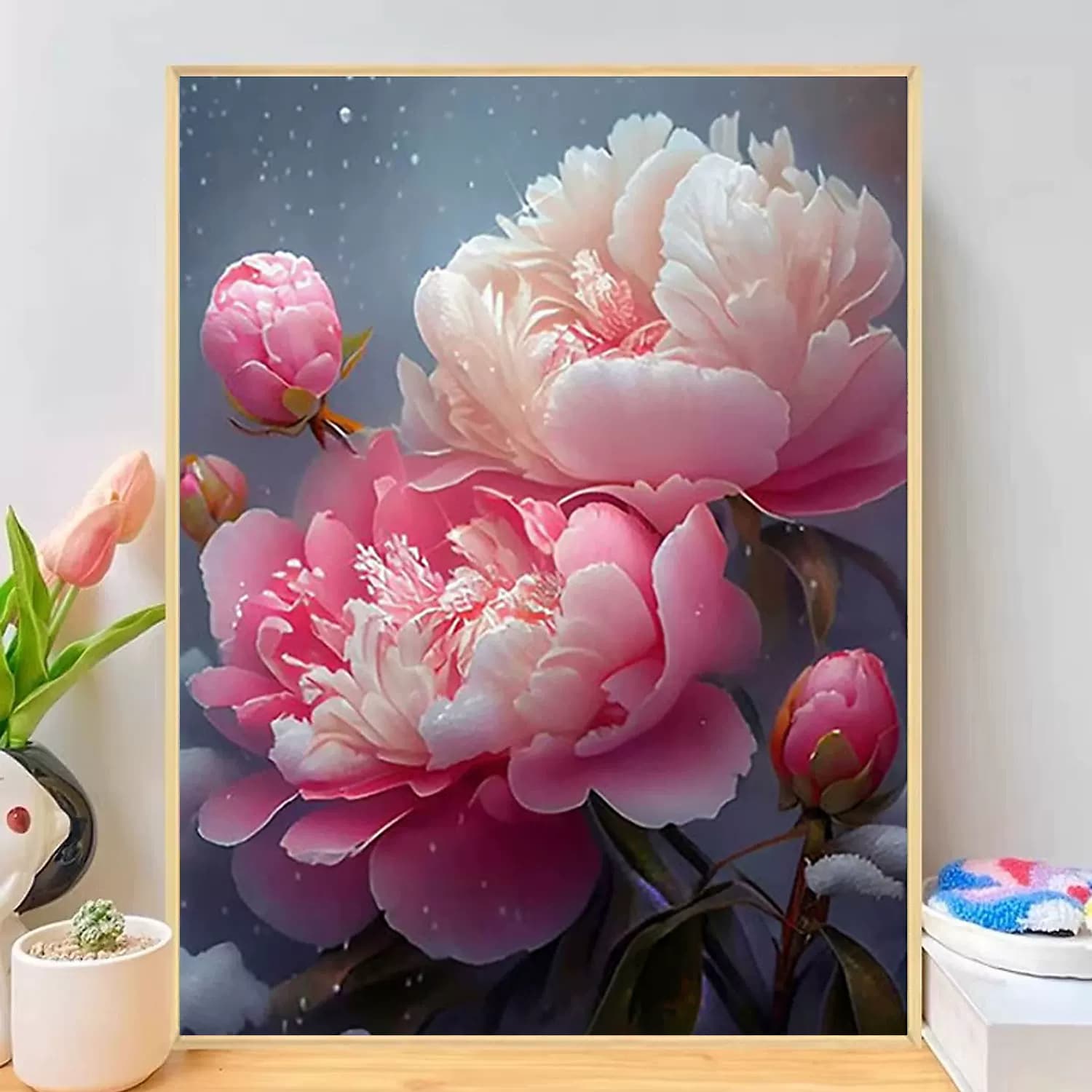 牡丹花卉钻石画满钻新款手工5D点贴粘钻十字绣客厅餐厅简约满钻画