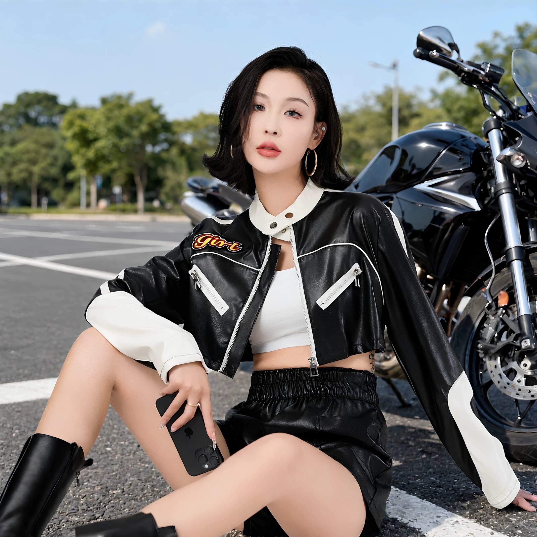 2026秋冬女款机车服夹克外套摩托骑行服休闲短款修身皮衣拉链黑色