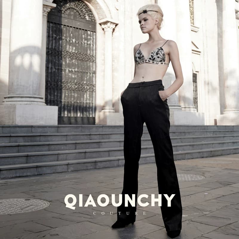 意大利高弹提花 QIAOUNCHY俏云曦｜好版型精致提花微喇修身西裤女
